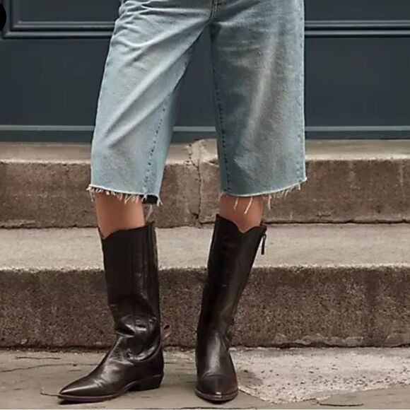 Free People We The Free Allistar Leather Pointed Western Boots- Vintage Black - Picture 2 of 10